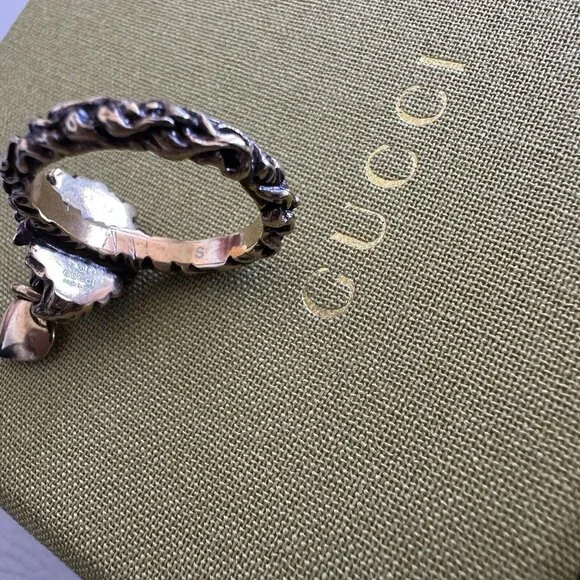 NEW Gucci Ring Lion Head Heart Gold Tone Metal Sz S - Picture 8 of 8